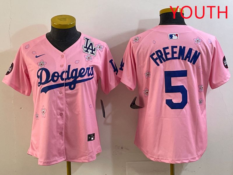 Youth Los Angeles Dodgers #5 Freeman Pink Sakura Edition 2025 Nike MLB Jersey style 8